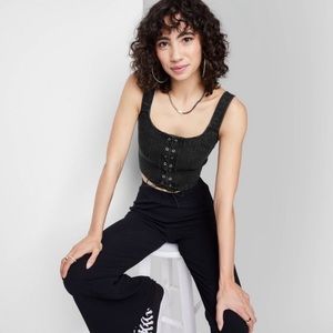 Wild Fable Black Denim Lace-Front Corset Tank Top